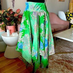 Vintage green floral handkerchief midi skirt